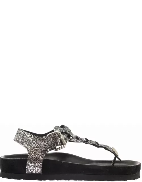 Isabel Marant brook Silver Sandals With Braided Design In Metallic Leather Woman