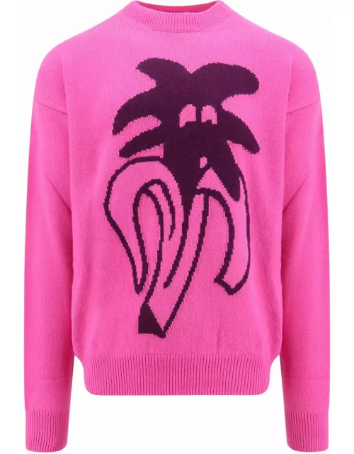 Palm Angels Fuchsia jimmy Intarsia Jumper With Logo Drawing In Wool Blend Man