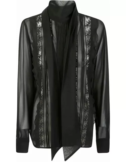 Parosh Black Shirt With Embroidery And Transparency