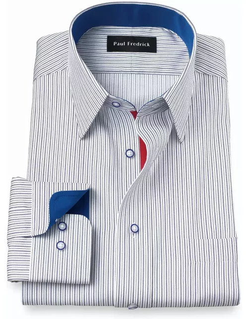 Non-iron Cotton Stripe Dress Shirt With Contrast Tri