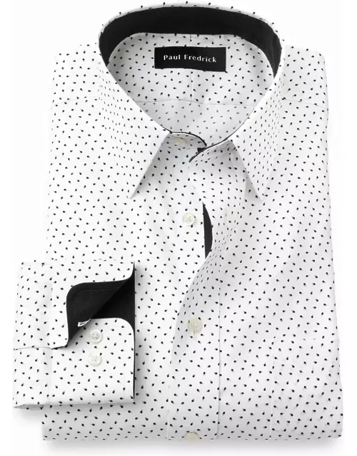 Slim Fit Non-iron Cotton Micro Print Dress Shirt With Contrast Tri
