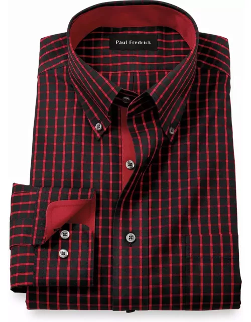 Slim Fit Non-iron Cotton Check Dress Shirt With Contrast Tri