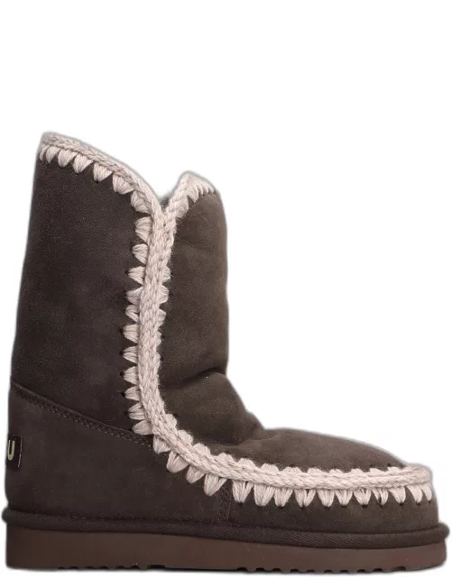 Mou Eskimo 24 Low Heels Ankle Boots In Brown Suede