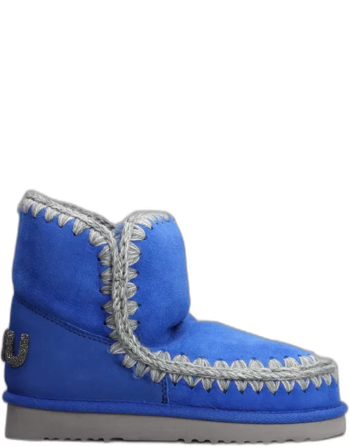 Mou Eskimo 18 Low Heels Ankle Boots In Blue Suede