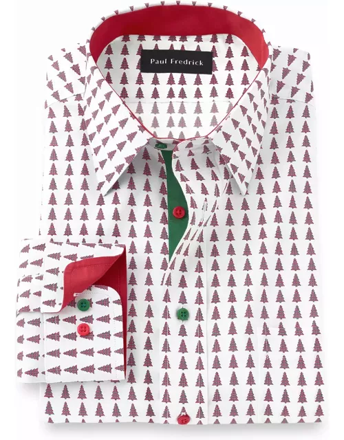 Non-iron Cotton Christmas Tree Dress Shirt With Contrast Tri