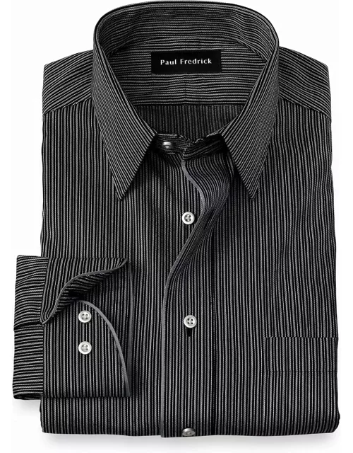 Tailored Fit Non-iron Cotton Stripe Dress Shirt With Contrast Tri