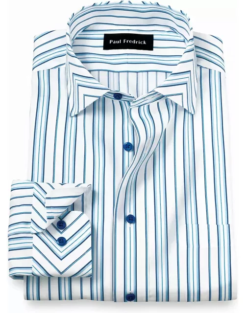 Tailored Fit Non-iron Cotton Stripe Dress Shirt With Contrast Tri