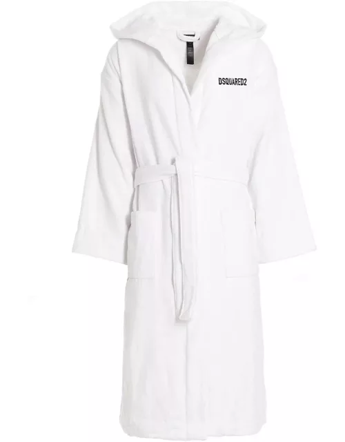 Dsquared2 Logo Embroidered Belted Bath Robe