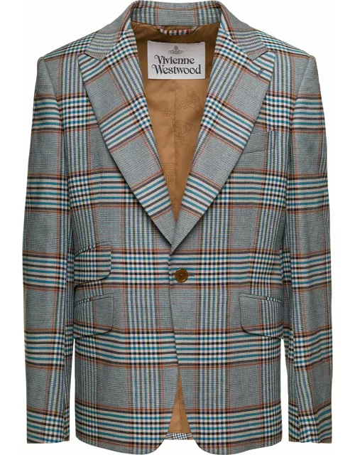 Vivienne Westwood Grey Single-breasted Jacket With Check Motif In Viscose And Wool Blend Man
