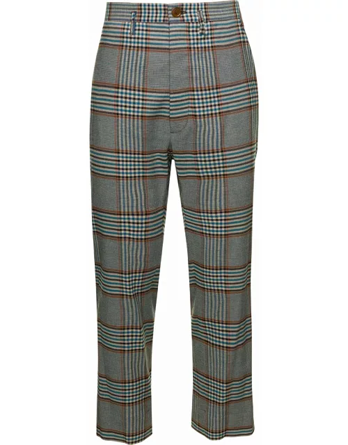 Vivienne Westwood Grey High-waisted Pants With Check Motif In Viscose And Wool Blend Man