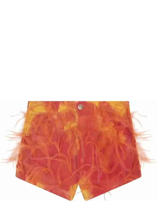 Alanui Yellow And Orange Shorts With Feather