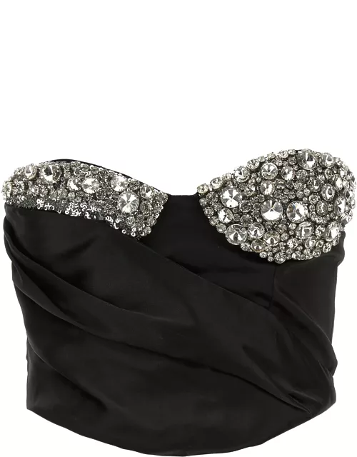 AREA embroideres Crystal Cup Draped Bustier Top