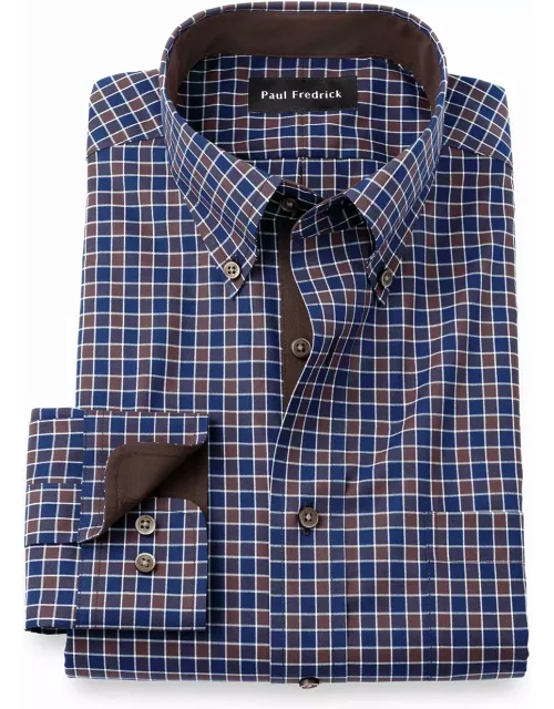 Slim Fit Non-iron Cotton Check Dress Shirt With Contrast Tri