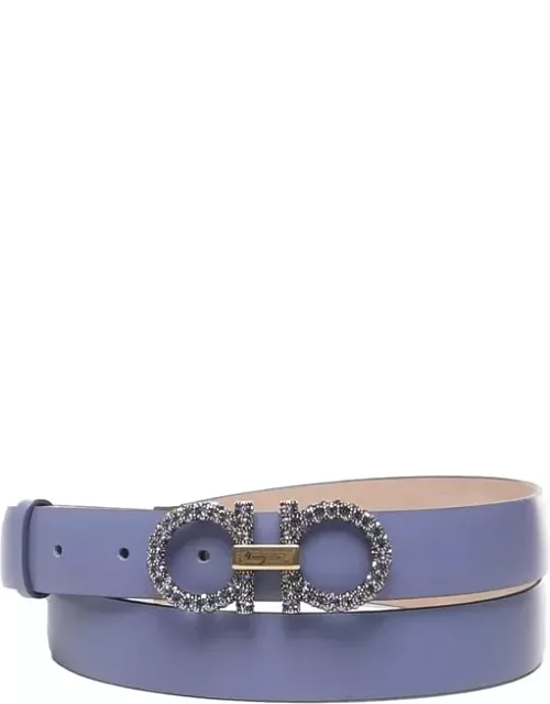 Ferragamo Leather Belt With Embellished Gancino Buckle