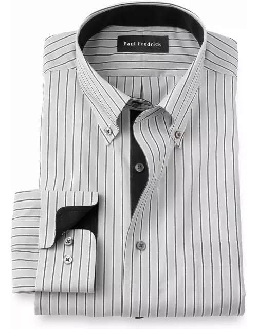 Slim Fit Non-iron Cotton Stripe Dress Shirt With Contrast Tri