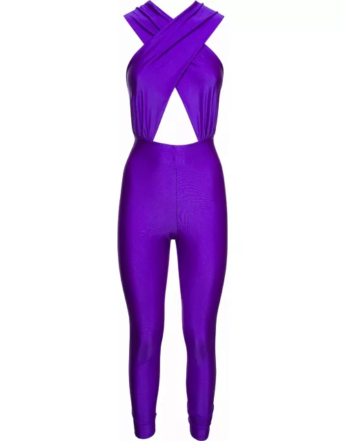 The Andamane hola Violet Jumpsuit With Halterneck And Cut-out In Stretch Polyamide Woman