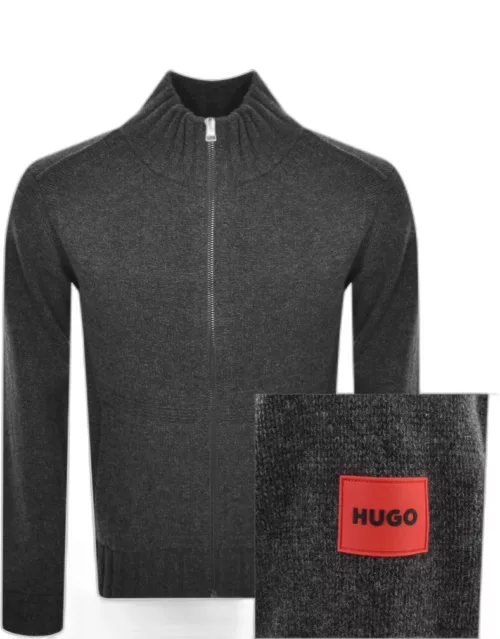 HUGO Suppon Full Zip Knit Jumper Grey