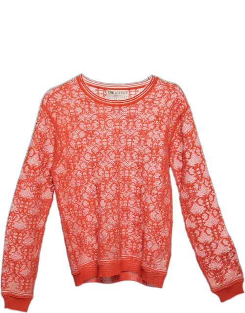 Emilio Pucci Orange Bee Patterned Mesh Knitted Top