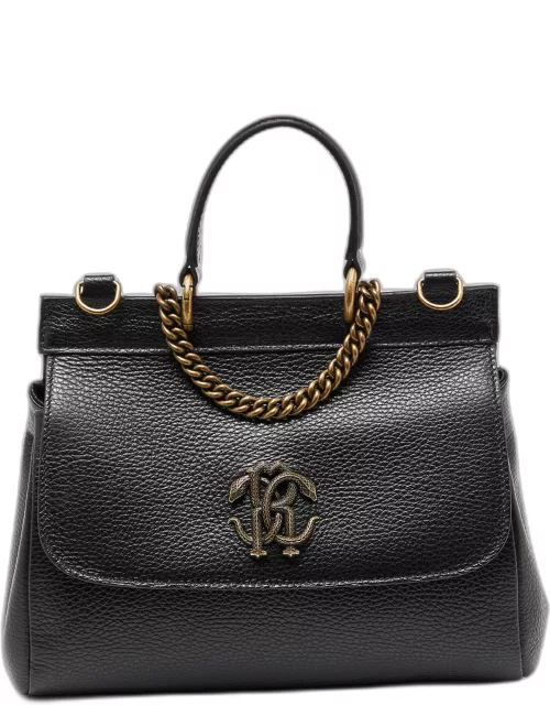 Roberto Cavalli Black Leather Serpente Top Handle Bag