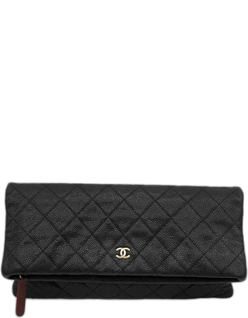 Chanel Black Leather Beauty CC Foldover Clutch Bag