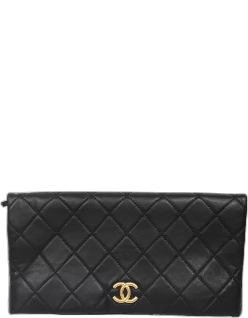 Chanel Black Leather CC Fold Over Clutch