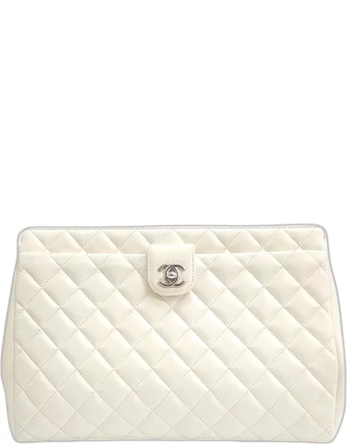 Chanel White Leather CC Clutch Bag