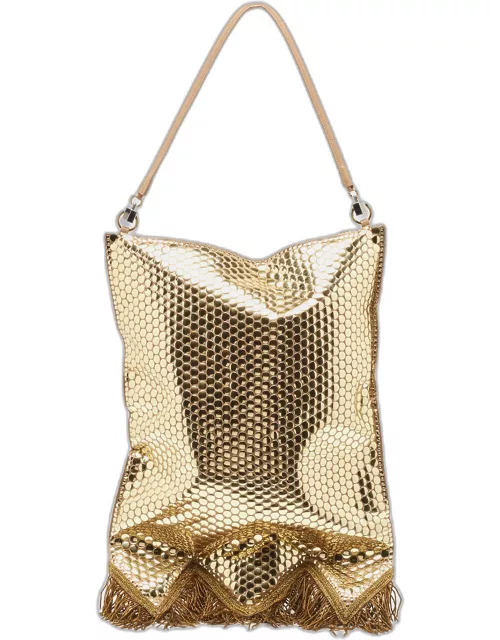 Burberry Gold Bullion Fringing Paillette-Embellished Satin Flag Bag