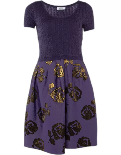 Moschino Cheap and Chic Purple Knit & Floral Lurex jacquard Mini Dress