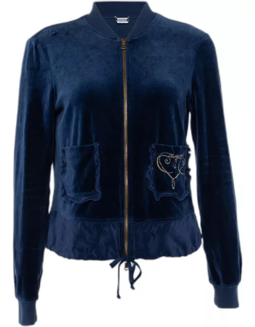 Moschino Cheap and Chic Navy Blue Velvet Zip Front Jacket