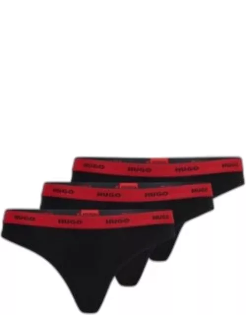 Three-pack of stretch-cotton thong briefs with logos- Black Women's Underwear, Pajamas, and Sock