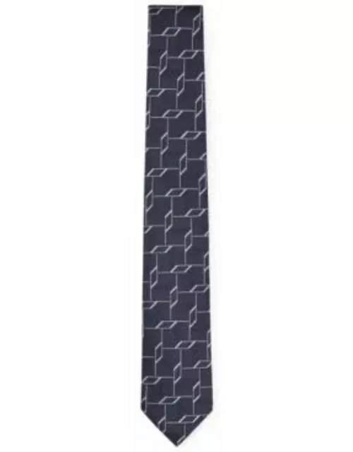 Silk-jacquard tie with modern pattern- Dark Blue Men's Tie