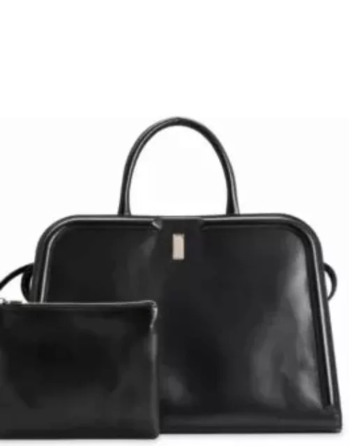 Leather tote bag with detachable pouch- Black Women's Tote Bag
