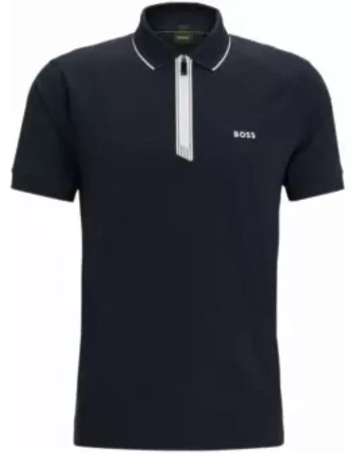 Stretch-cotton slim-fit polo shirt with zip placket- Dark Blue Men's Polo Shirt