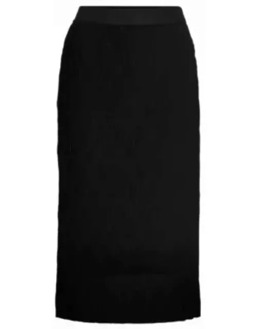 Stretch-tulle skirt with wavy pliss pleats- Black Women's Casual Skirt