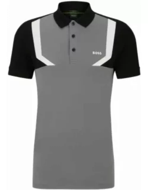 Slim-fit polo shirt with color-blocking- Grey Men's Polo Shirt