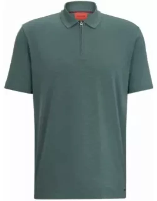 Cotton-blend polo shirt with zip placket- Dark Green Men's Polo Shirt
