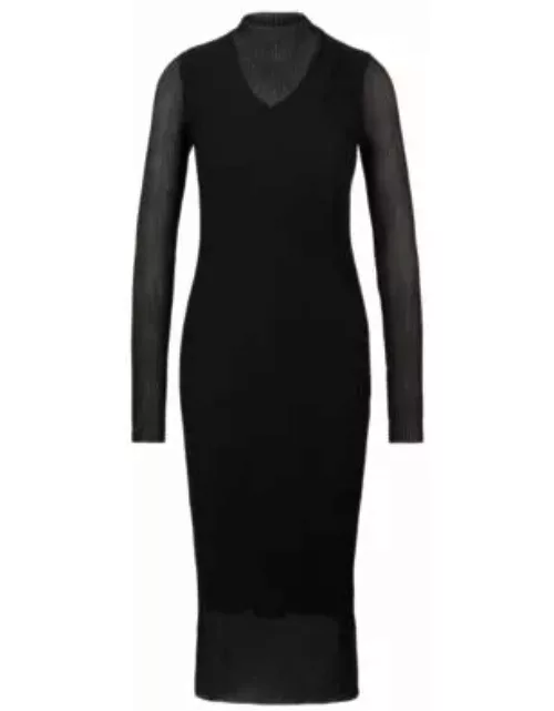 Lined dress in pliss tulle with mock neckline- Black Women's Jersey Dresse