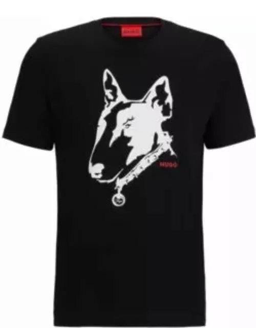 Cotton-jersey T-shirt with dog artwork- Black Men's T-Shirt
