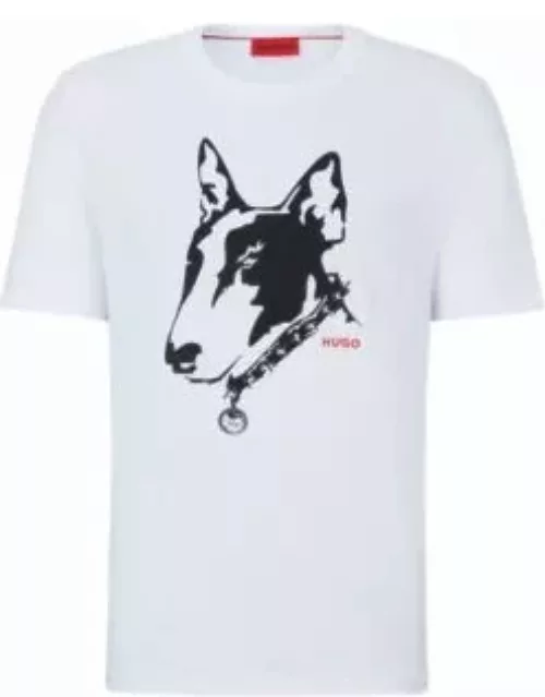 Cotton-jersey T-shirt with dog artwork- White Men's T-Shirt