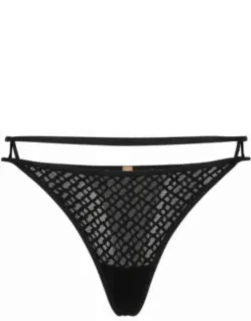 String briefs with monogram pattern and cut-out details- Black Women's Underwear, Pajamas, and Sock