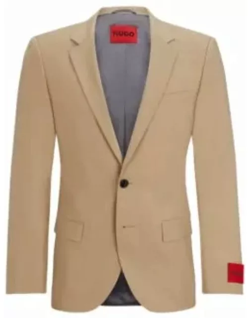 Slim-fit jacket in patterned super-flex fabric- Beige Men's Sport Coat
