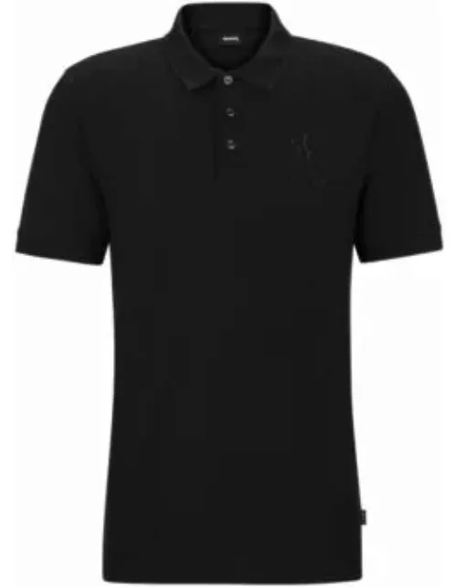 Mercerized-cotton polo shirt with special artwork- Black Men's Polo Shirt