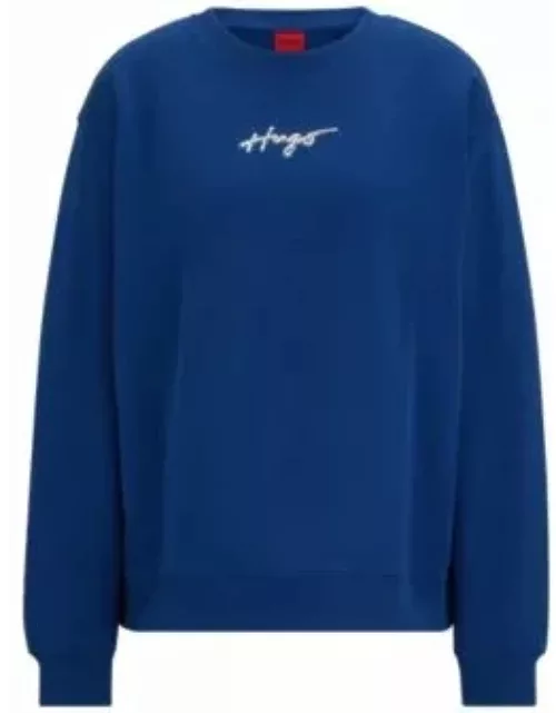 Relaxed-fit sweatshirt with metallic-effect handwritten logo- Blue Women's Sweatshirt