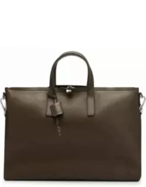 Italian-leather holdall with detachable padlock and key holder- Light Green Men's Business Bag