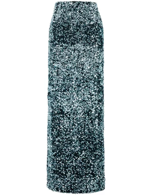 Solace London Tumi Sequin-embellished Velvet Maxi Skirt - Teal - 10 (UK10 / S)