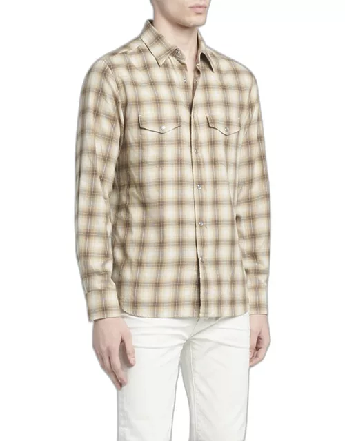 Men's Gradient Check Western Button-Down Shirt