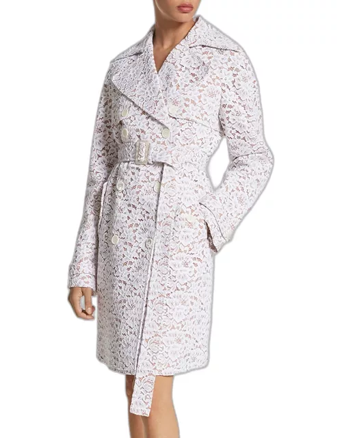 Corded Floral Lace Belted Trench Coat