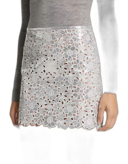 Floral Lasercut Metallic Suede Mini Skirt