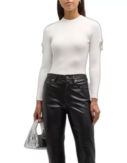 Ribbed Mock-Neck Cutout Pullover