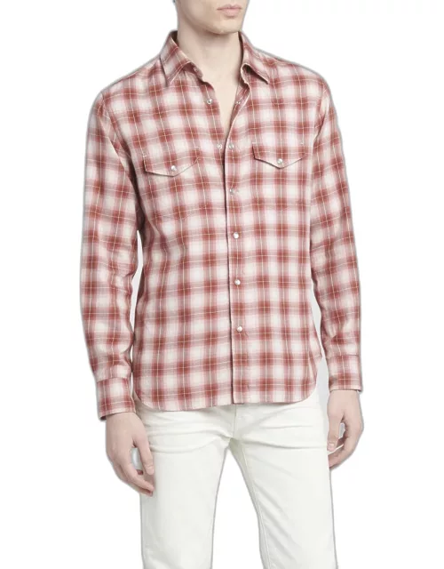 Men's Gradient Check Western Button-Down Shirt